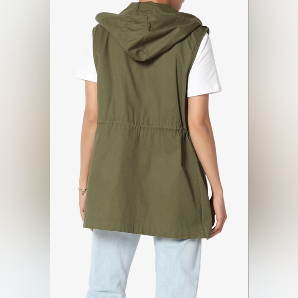 NEW LOOK Military Utility Hood Sleeveless Drawstring Distress Cargo Jacket EUC - Picture 4 of 13